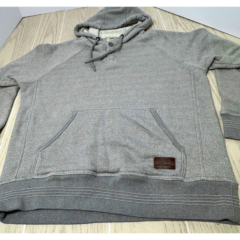 VANS Men's Vintage Gray Herringbone Pullover Hoodie Cotton Poly Blend Size M